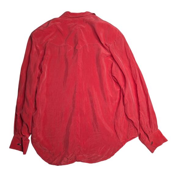 Vtg 1990s Salmon Pink Silk Button Up Minimalist Classic Western Blouse XL - Picture 2 of 5